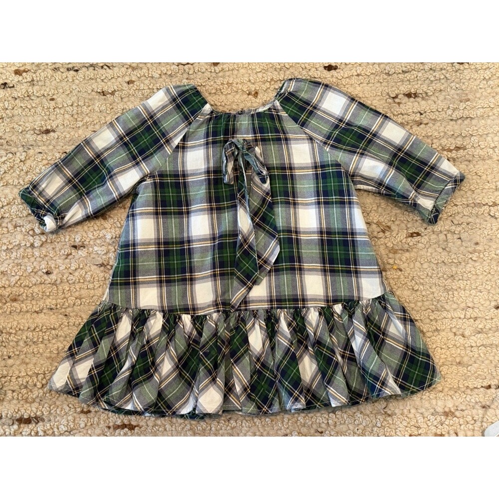 Little Bear Green Plaid Toddler Dress Size 2A Long Sleeve Italian Cotton Dress